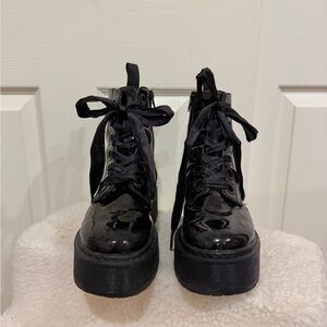 90s Black Platform Lace-Up Boots